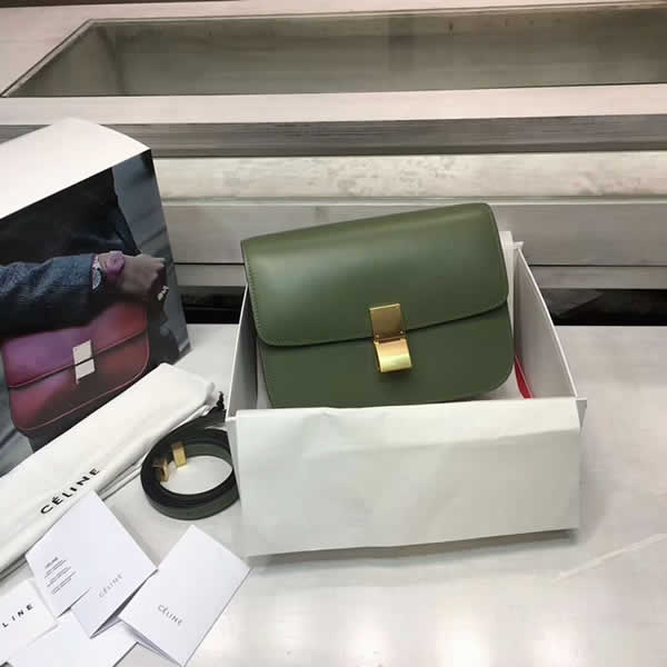 Fake Celine Box Classic Single Shoulder Flip Bag Green Messenger Bag
